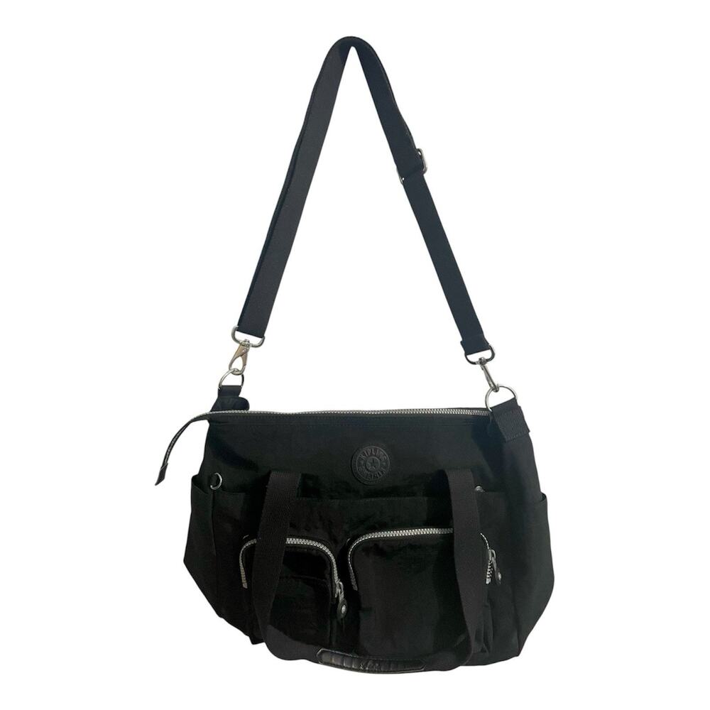 Kipling Tote Bag Purse Black Nylon Large Messenger Very Clean Travel Work